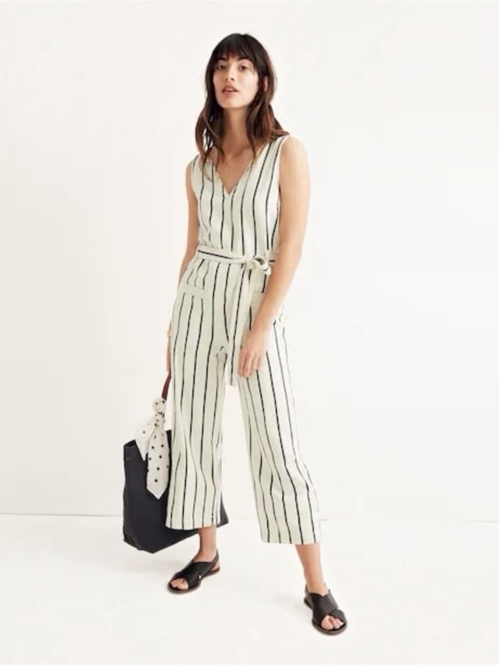 Madewell Striped V-Neck Wide Leg Jumpsuit Size Medium